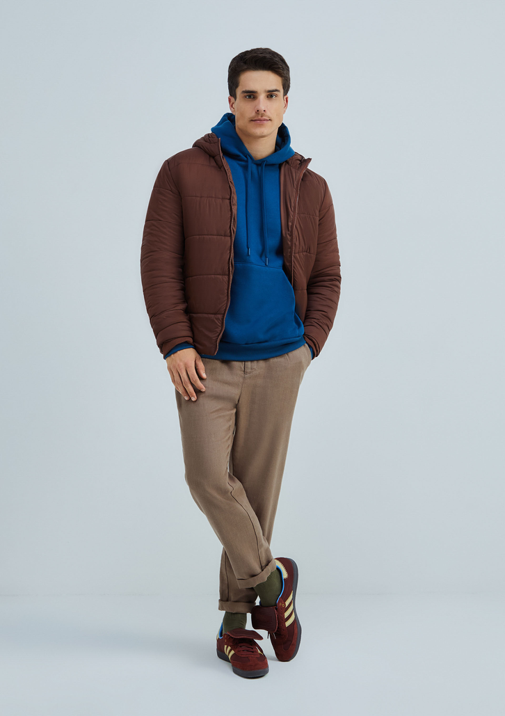 Jaqueta Marrom Hering Básica Masculina Puffer Com Capuz
