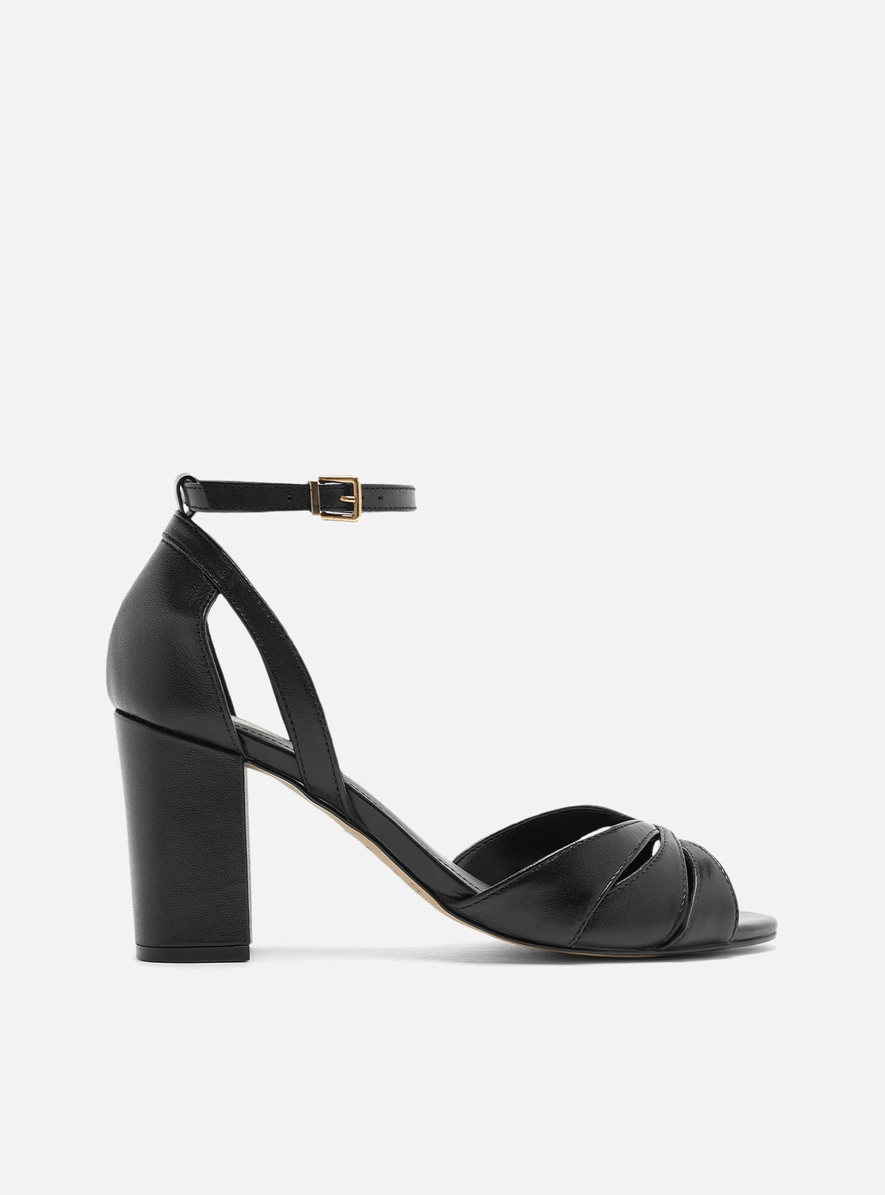 Sandália Preta Couro Bloco Semi Fechada | ZZ MALL