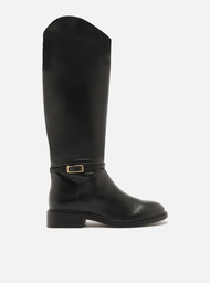 Bota Preta Arezzo Couro Cano Longo Montaria Fivela