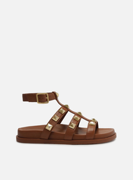 Sandália Papete Marrom Arezzo Couro Tachas