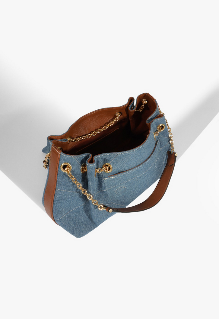 Bolsa Tiracolo Elodie Média Couro Azul | ZZ MALL