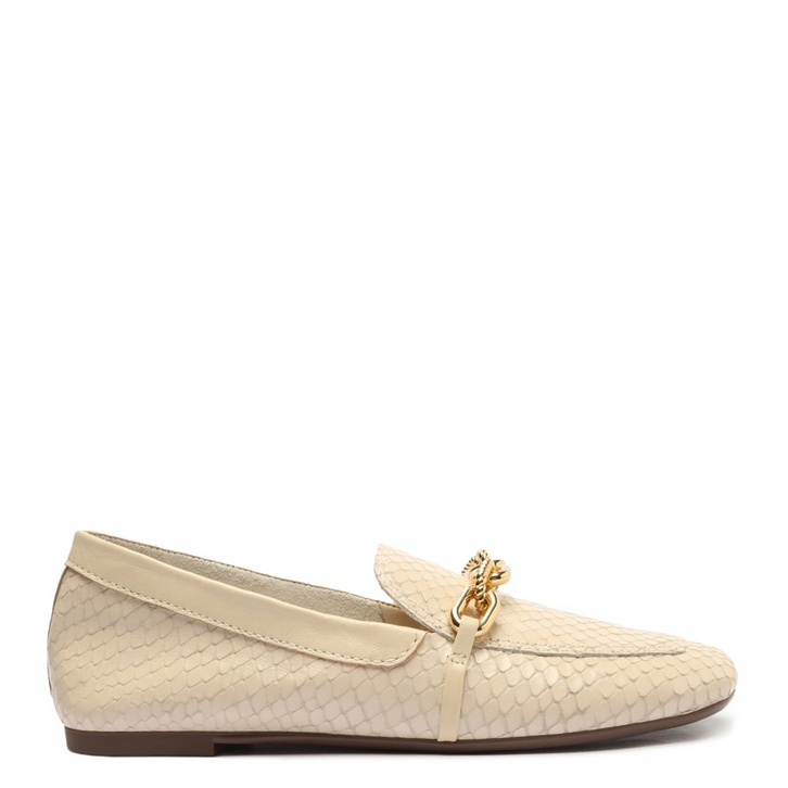 Sapato Mocassim Couro Snake Corrente Branco