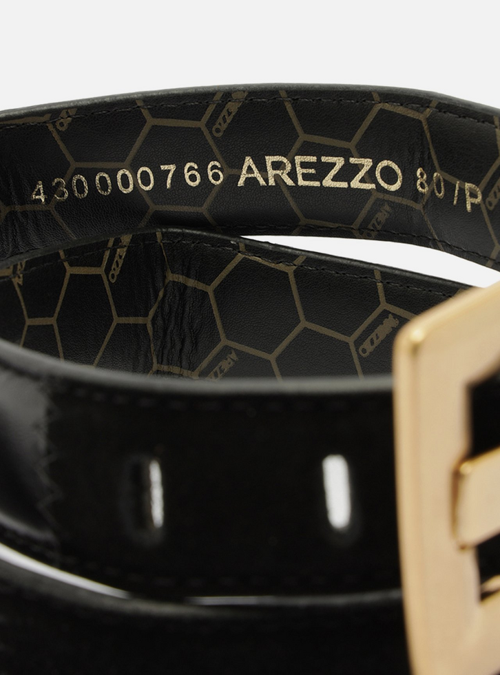 Cinto Preto Couro Fivela Dourada Georgia | ZZ MALL