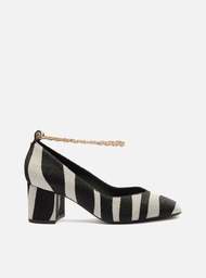 Scarpin Arezzo Zebra Pelo Bico Quadrado Tira Metal