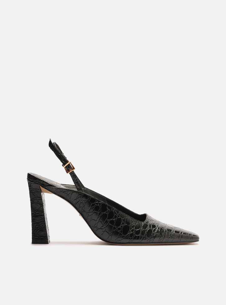 Scarpin Preto Croco Slingback