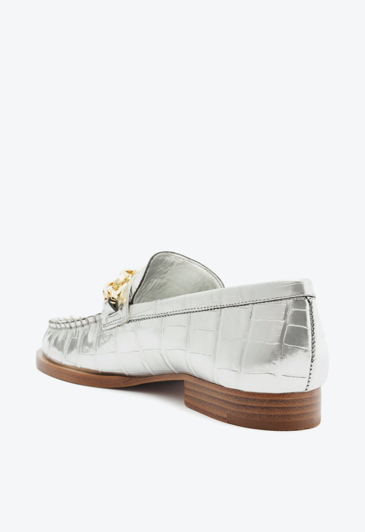 Mocassim Chain Ornamental Couro Prata