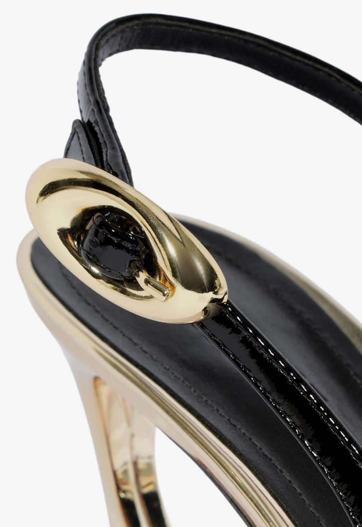 Sapato Scarpin Slingback Salto Médio Verniz Couro Preto