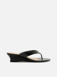 Tamanco Preto Couro Salto Anabela Flip Flop