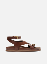 Sandália Papete Marrom Arezzo Couro Metal Bold | ZZ MALL