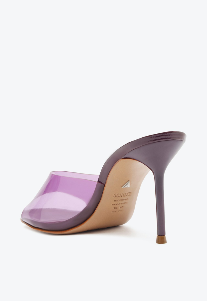 Sapato Mule Lina Vinil Salto Alto Roxo