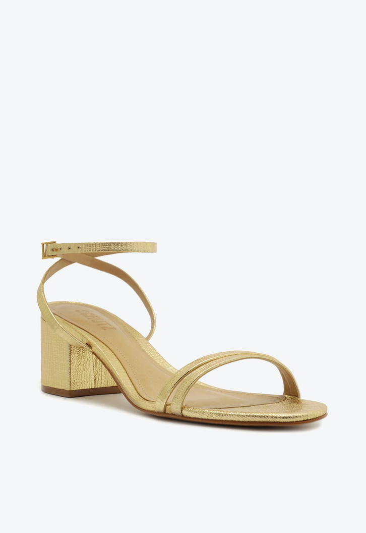 SANDÁLIA SALTO BLOCO COURO DOURADO