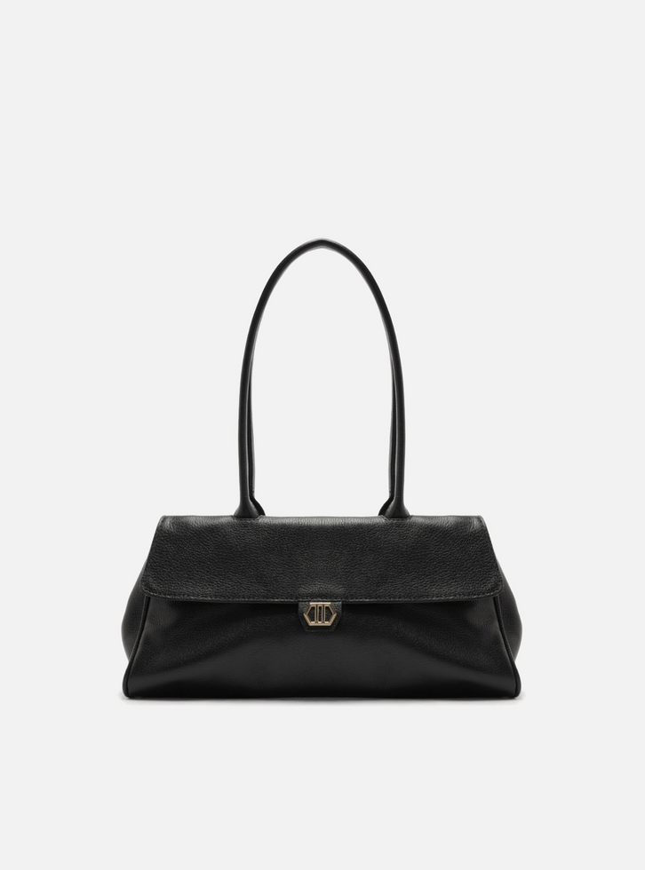 Bolsa Shoulder Couro Preta Média