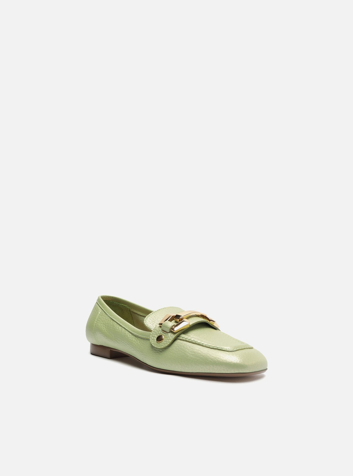 Loafer Verde Arezzo Couro Bridão Switch Com Troca De Bridão