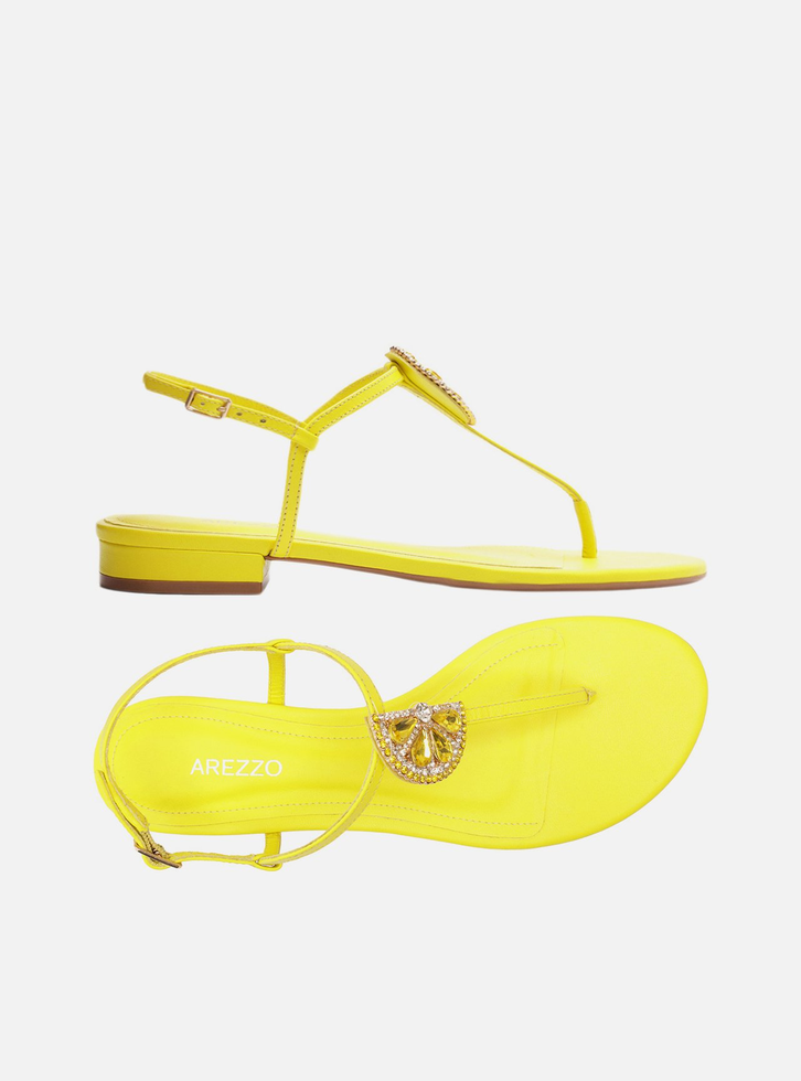 Sandália Rasteira Amarela Couro Slim Limoncello