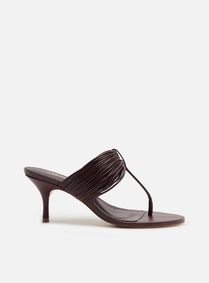 Sandália Bordô Couro Salto Médio Tiras Finas