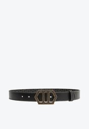 Cinto Preto Arezzo Couro Largo Fivela Geométrica Maxi