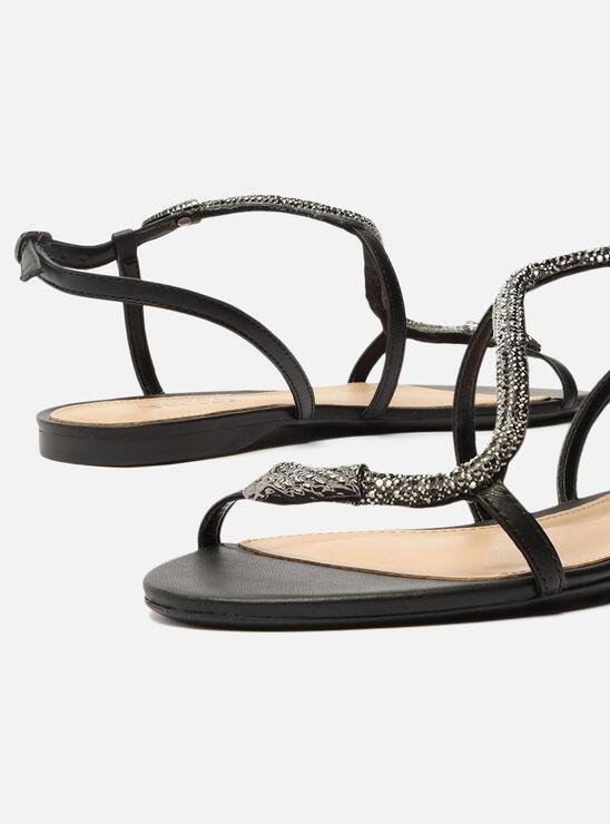 SANDÁLIA RASTEIRA PRETA AREZZO SNAKE STRASS