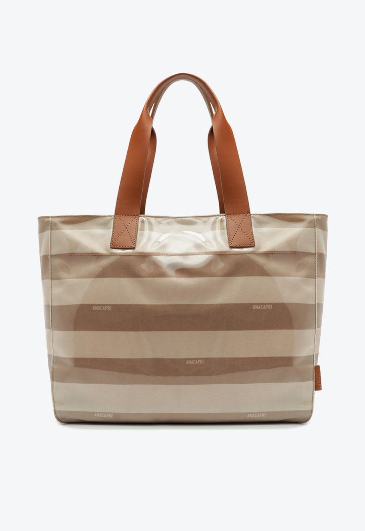 Bolsa Shopping Anacapri Grande Listras Vinil Bege