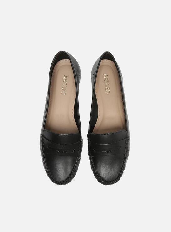 MOCASSIM PRETO AREZZO COURO DETALHE FRANZIDO