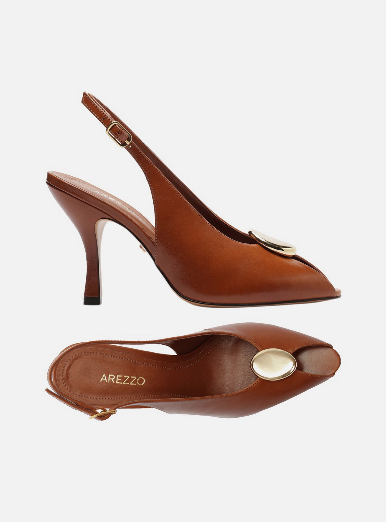 Peep Toe Marrom Couro Salto Alto Slingback | ZZ MALL