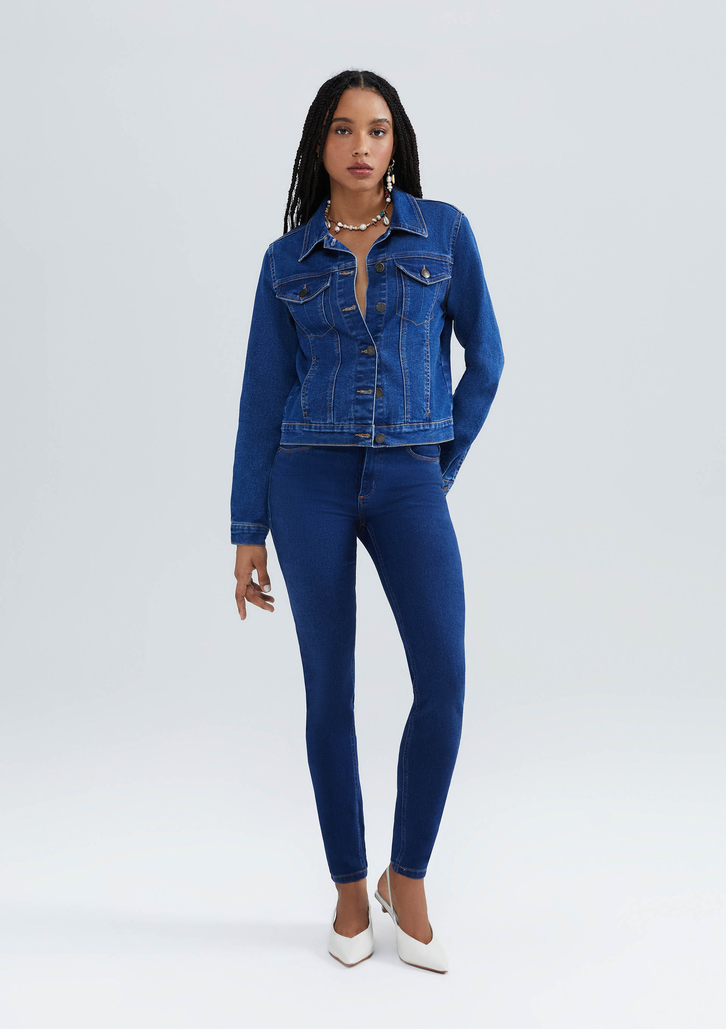 Jaqueta Azul Hering Jeans Básica Feminina Com Elastano