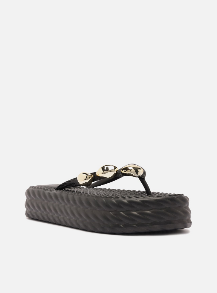 Sandália Preta Flatform Marrocos Flip Flop Metal | ZZ MALL