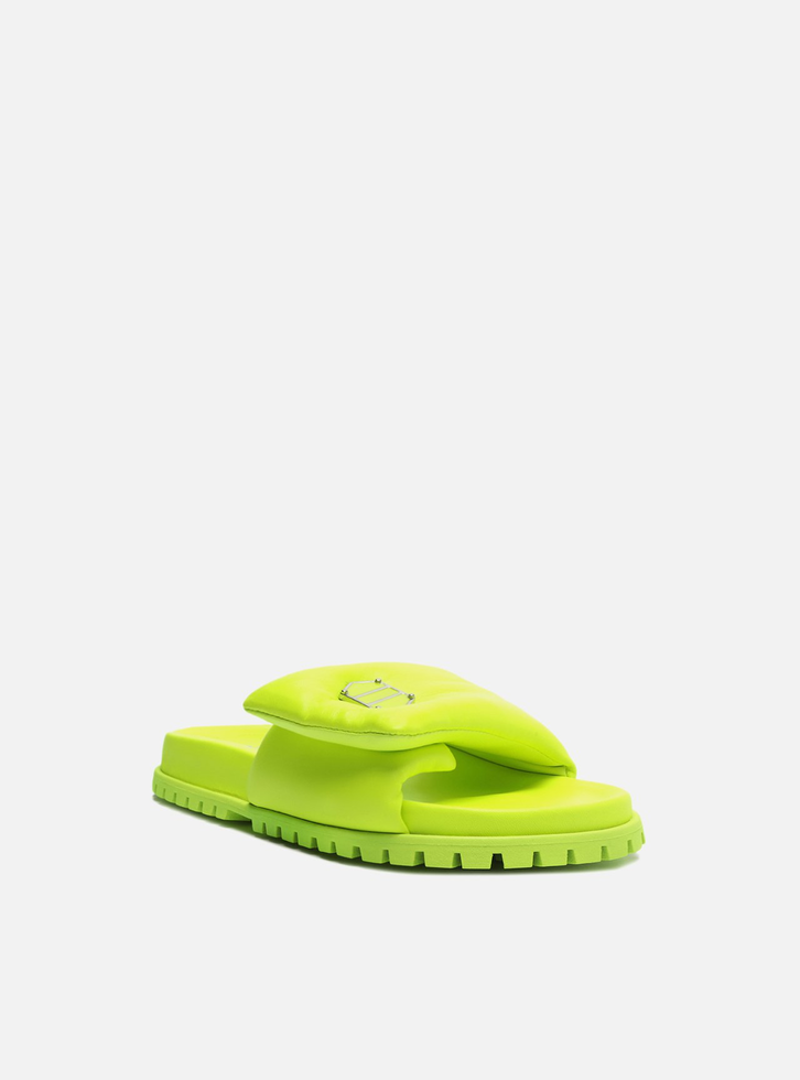 Slide Verde Lima Couro Tratorado Puffer