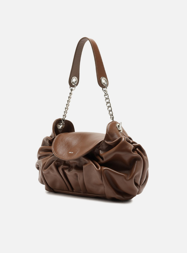 メロディ Bolsa Shoulder Marrom Couro Média Franzida | ZZ MALL