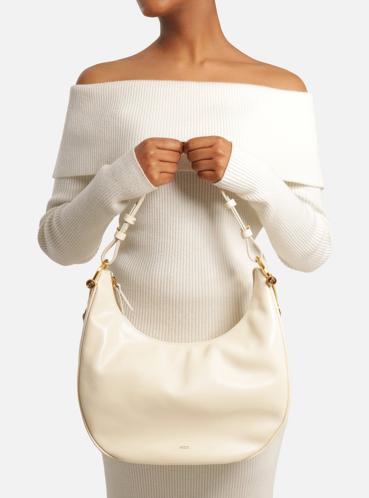 Bolsa Hobo Off White Couro Grande Metais Alça | ZZ MALL