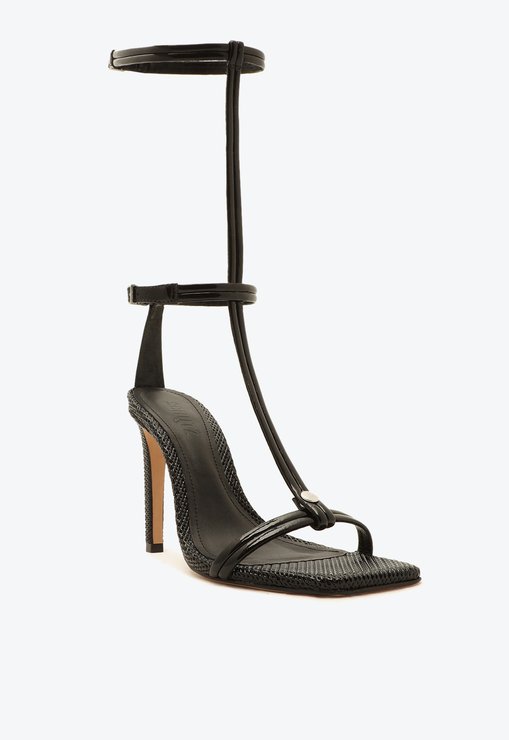 Sandália Salto Alto Nessie Couro Gladiadora Preta