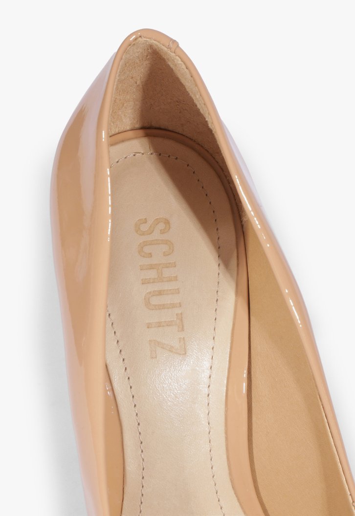 Sapato Scarpin Bege Schutz Salto Fino Verniz