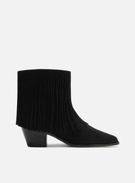 Bota Preta Acamurçada Cano Curto Western Franjas