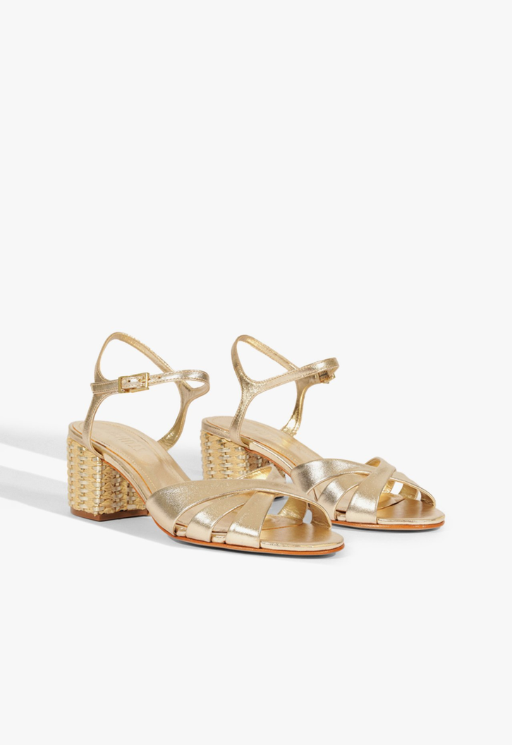 Sandália Schutz Keefa Mid Block Couro Platina | ZZ MALL