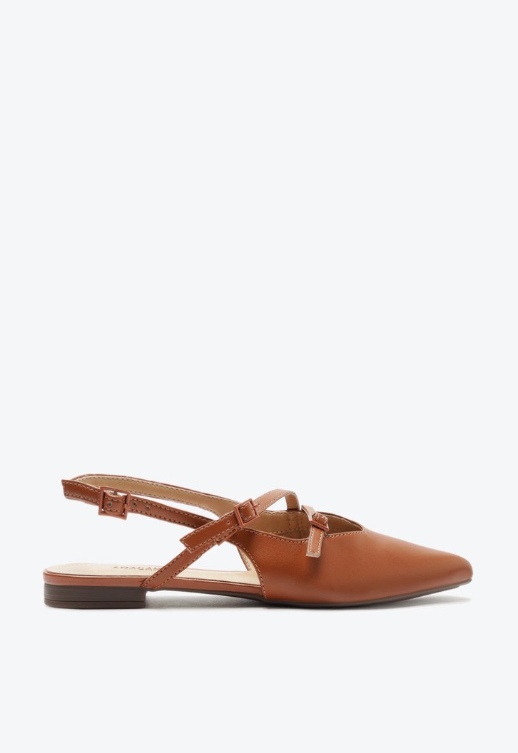 Sapatilha Slingback Bico Fino Duas Tiras Marrom