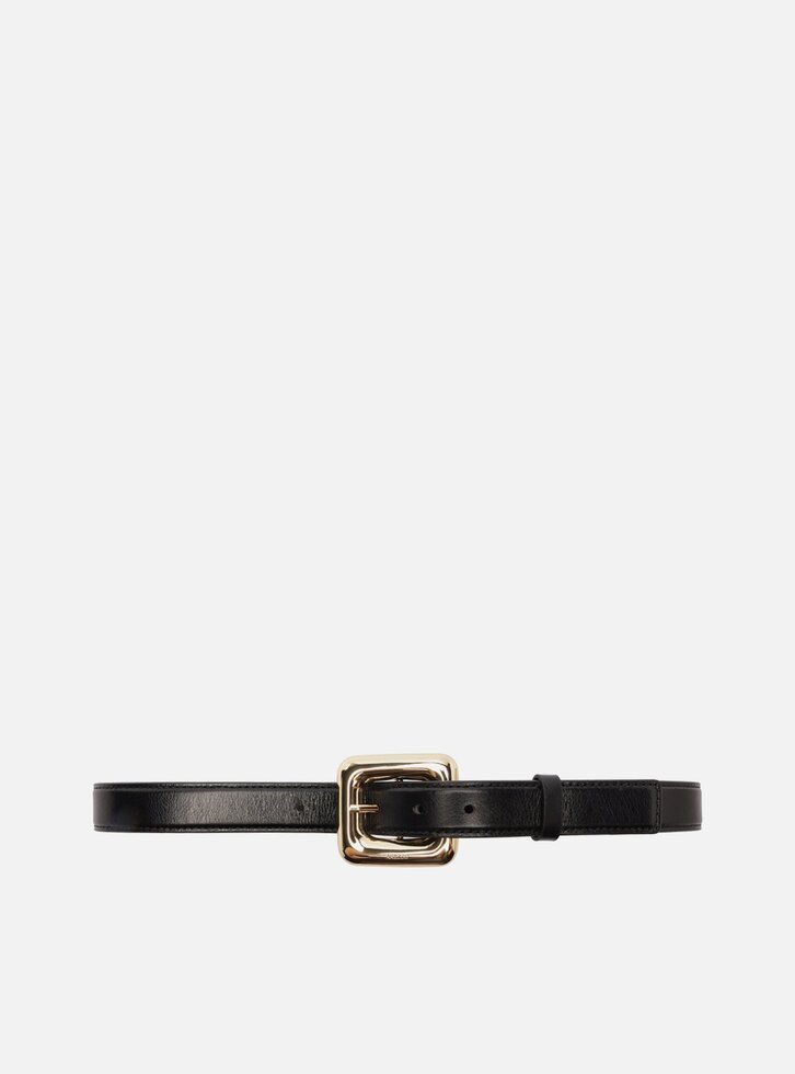Cinto Preto Couro Médio Maxi Fivela Quadrada