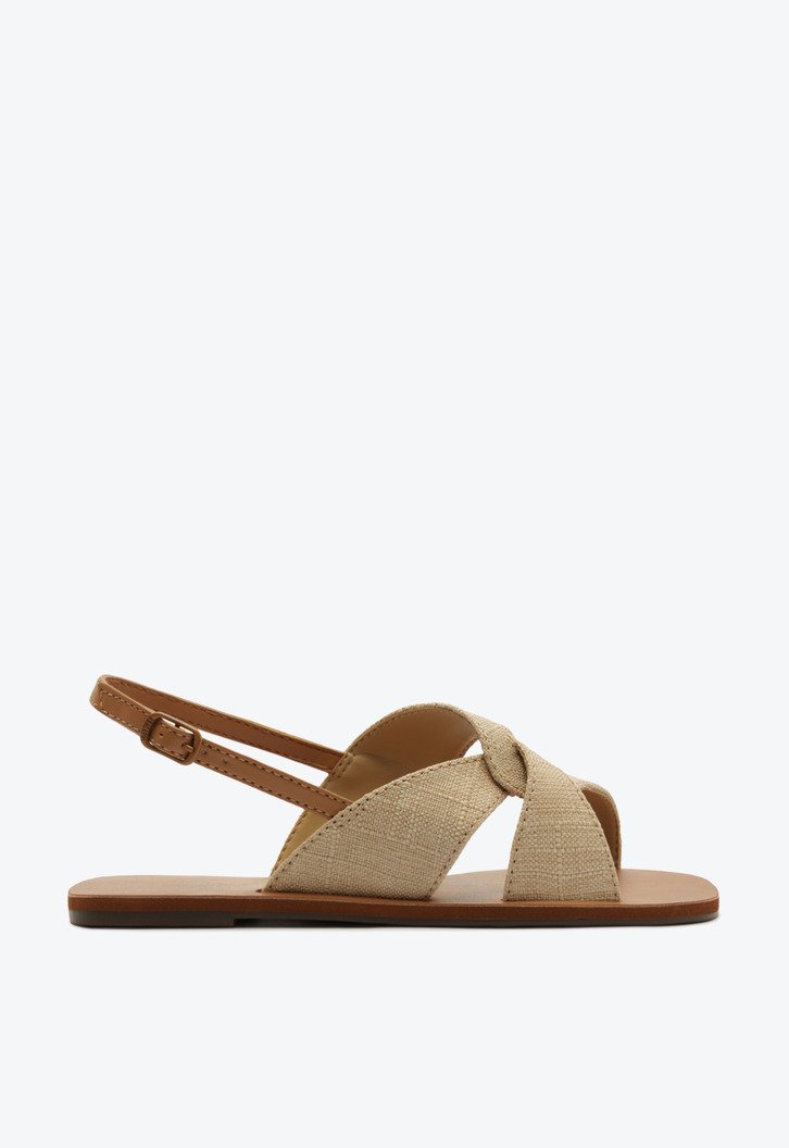 Sandália Rasteira Slingback Trançada Bege