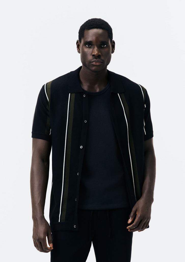 Camisa Masculina Preta Hering em Tricô Listrado
