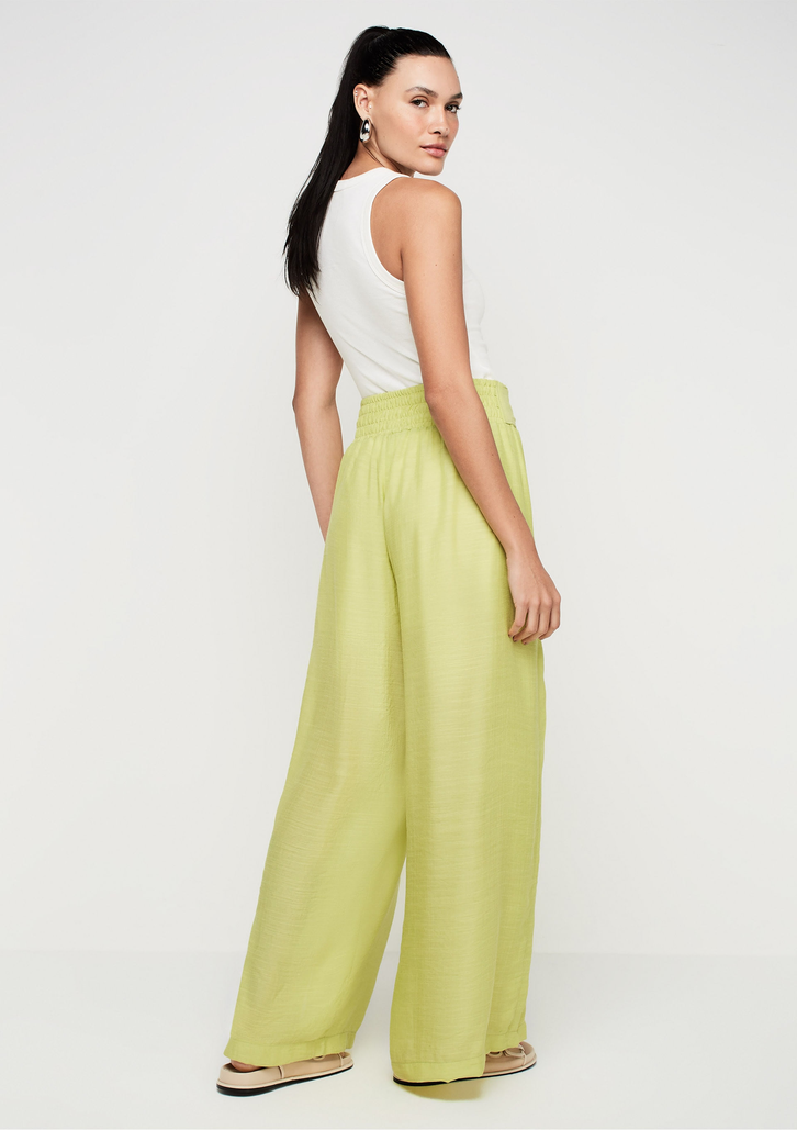 Calça Pantalona Verde DZARM Cintura Alta Em Viscose