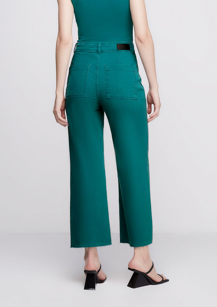 Calça Verde DZARM Em Sarja Wide Leg Slim Cintura Alta