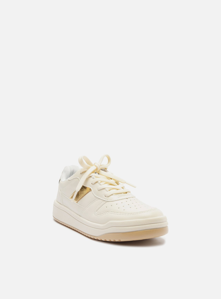 Tênis Off-white Dourado Arezzo Couro Aplicações