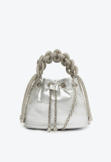 Bolsa Bucket Prateada Schutz Média Couro | ZZ MALL