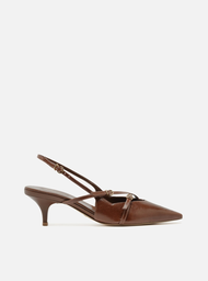 Scarpin Marrom Arezzo Couro Salto Médio Slingback Amélia