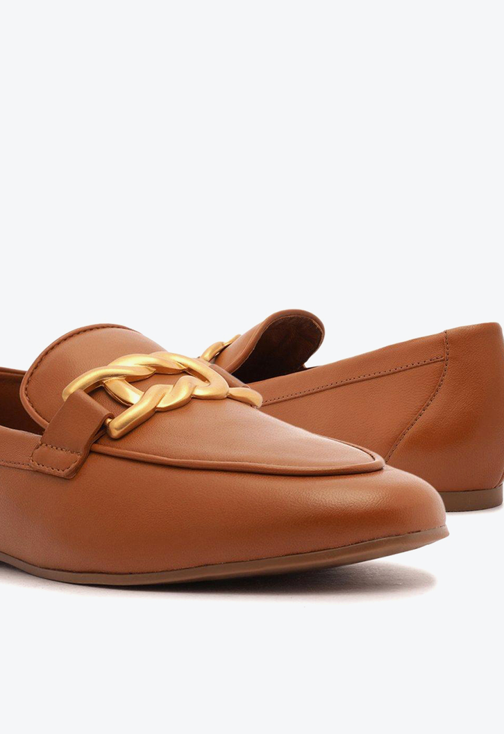 Mocassim Marrom Arezzo Couro Metal Trança