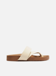 Papete Branca Couro Flatform Tiras Cruzadas