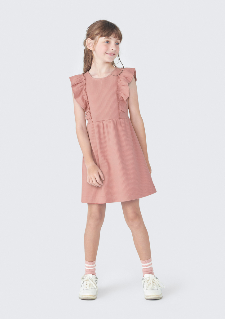 Vestido Rosa Hering Kids Curto Infantil Com Babados