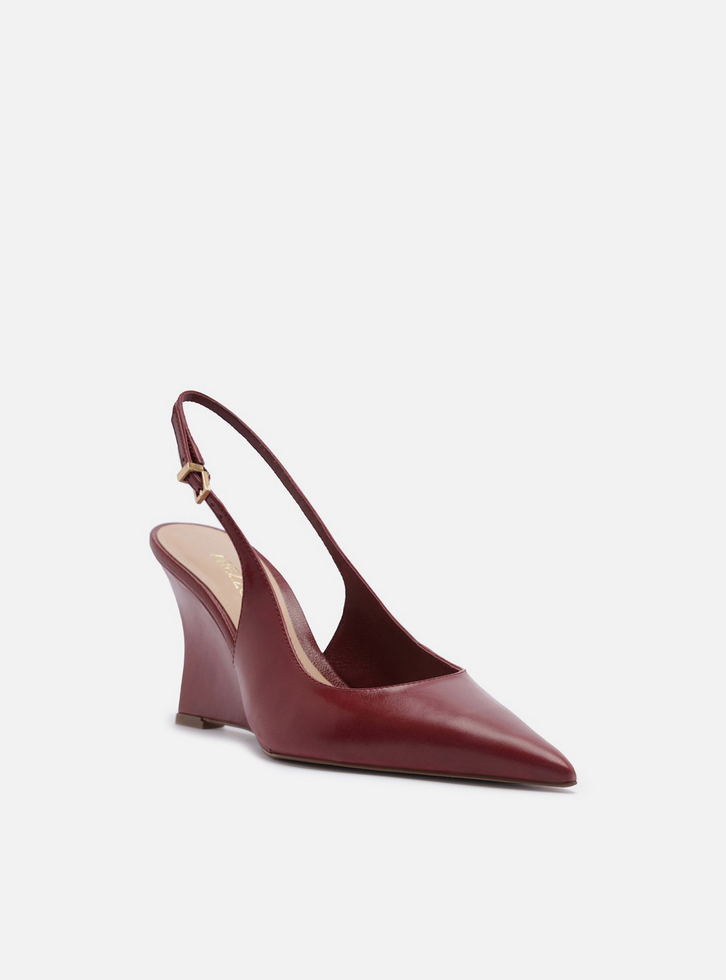 Scarpin Bordô Couro Salto Alto Anabela Slingback