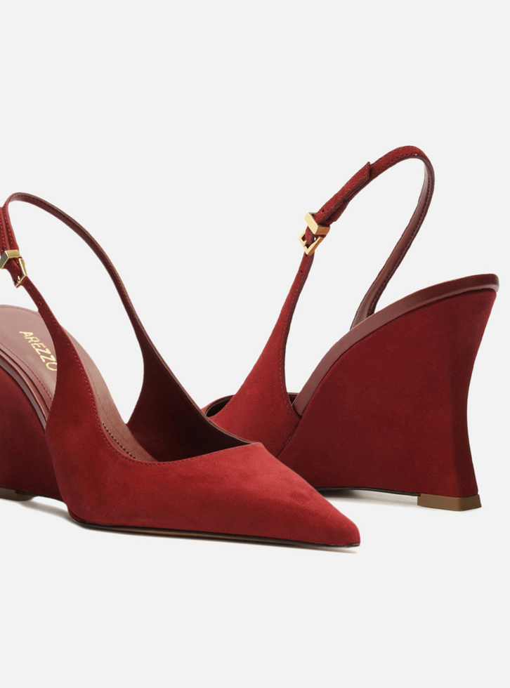 Scarpin Vermelho Acamurçado Slingback Anabela