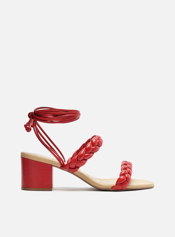 Sandália Vermelho Salto Bloco Amarração