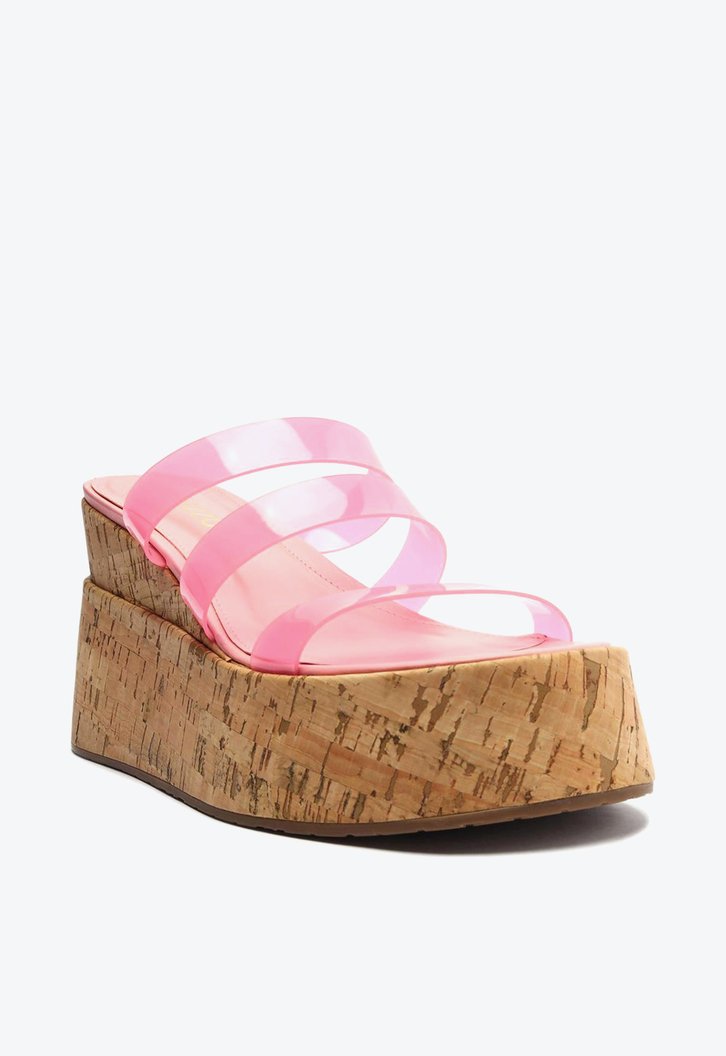 Sandália Rosa Arezzo Vinil Plataforma Carol