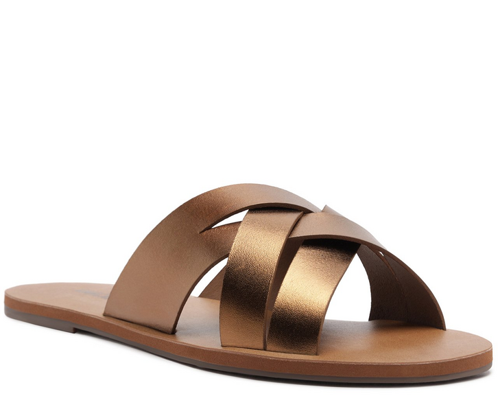 Rasteira Tiras Entrelaçadas Couro Bronze